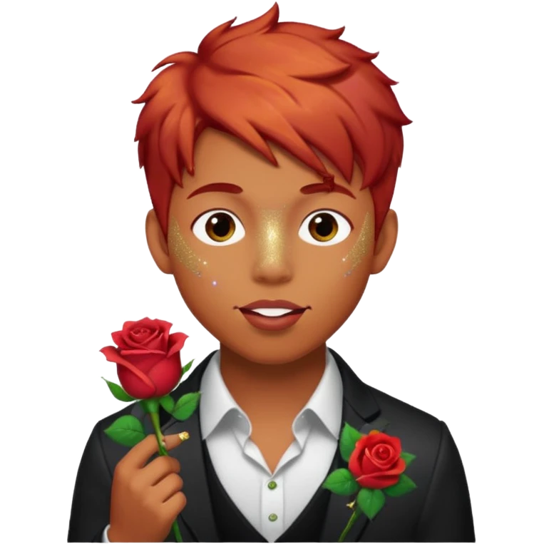 red glitter naughty-looking boy with a rose in his mouth emoji