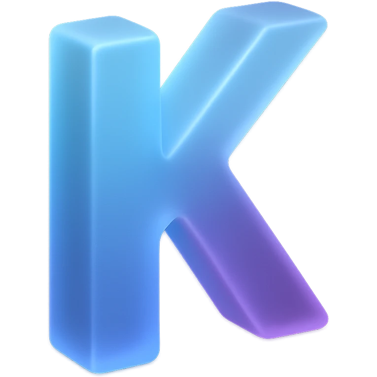 the letter K with a fancy colorful gradient for the color with blue and purple emoji