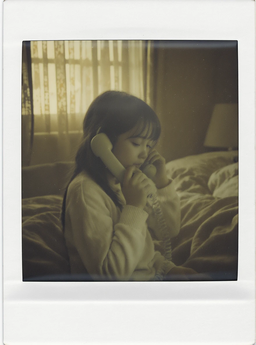 girl talking on telephone in her room emoji