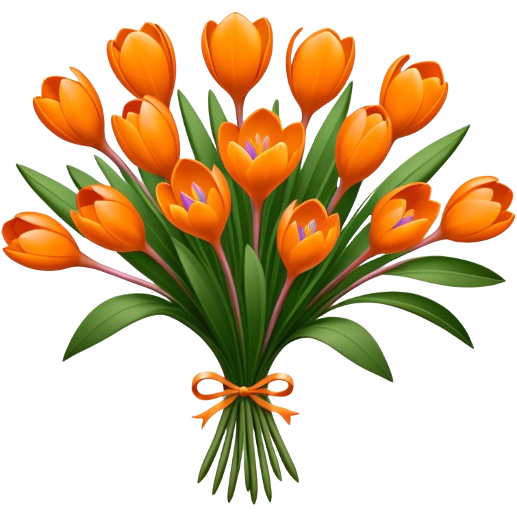 luxuriant, big bouquet Crocus Orange, stem, leaf emoji
