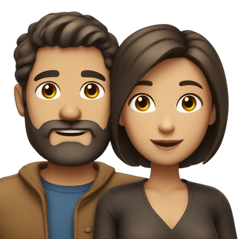 Dark haired white man with beard hugging beautiful woman with medium tan skin and short dark brown hair  emoji