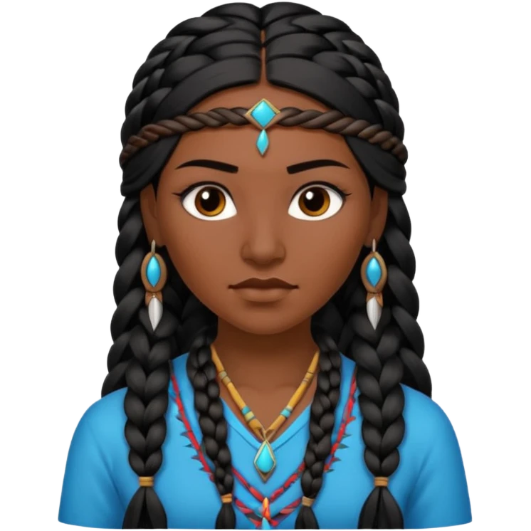 Attractive Native American woman with a wide face, baddie look, dark skin, Long braided black hair emoji