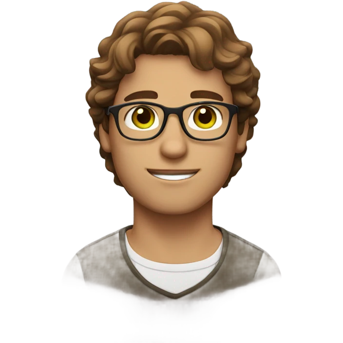 male green eyes, brown hair, brown glasses wavy hair emoji