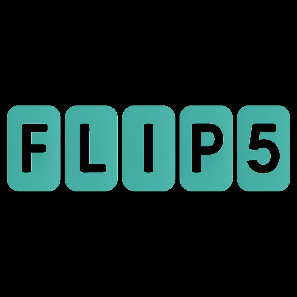 Make all the boxes the same color, keeping the minimal, modern, and clean look for the 'flip5' logo. Each letter remains in its own rounded box, but all boxes share a single color. emoji