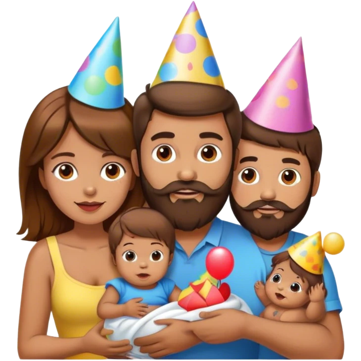 Homme brun barbu et femme brune avec deux enfant garçon 3 ans   et fille 6 mois   emoji