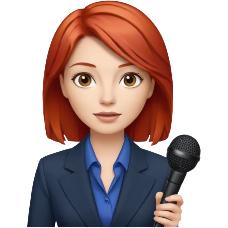 Beautiful news anchor woman with red hair and microphone  emoji