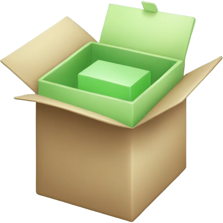 The open box is rectangular, light green in color, and contains cosmetics. emoji