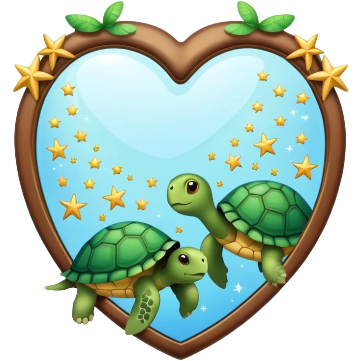 Heart shaped Mirror with turtle and stars emoji