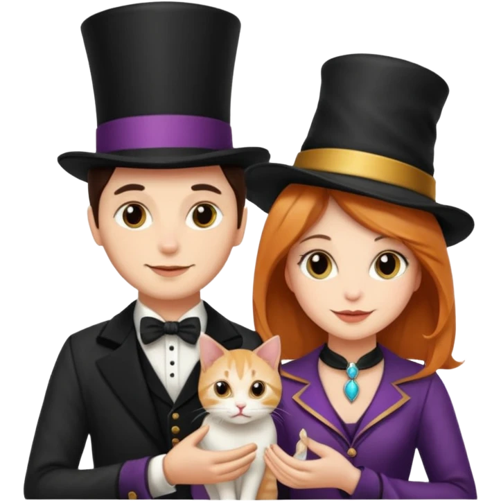 magician couple and their pet cat emoji