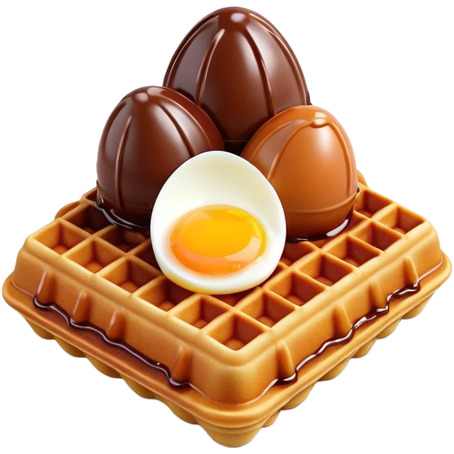3D rendered hyper-realistic chocolate Hong Kong egg waffle, rich brown color, glossy bubbles with detailed texture, candy-like sheen, playful presentation, soft illumination emoji