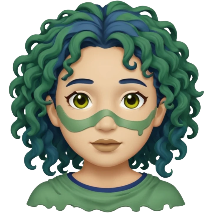 messy green clay mask curly long dark blue hair emoji