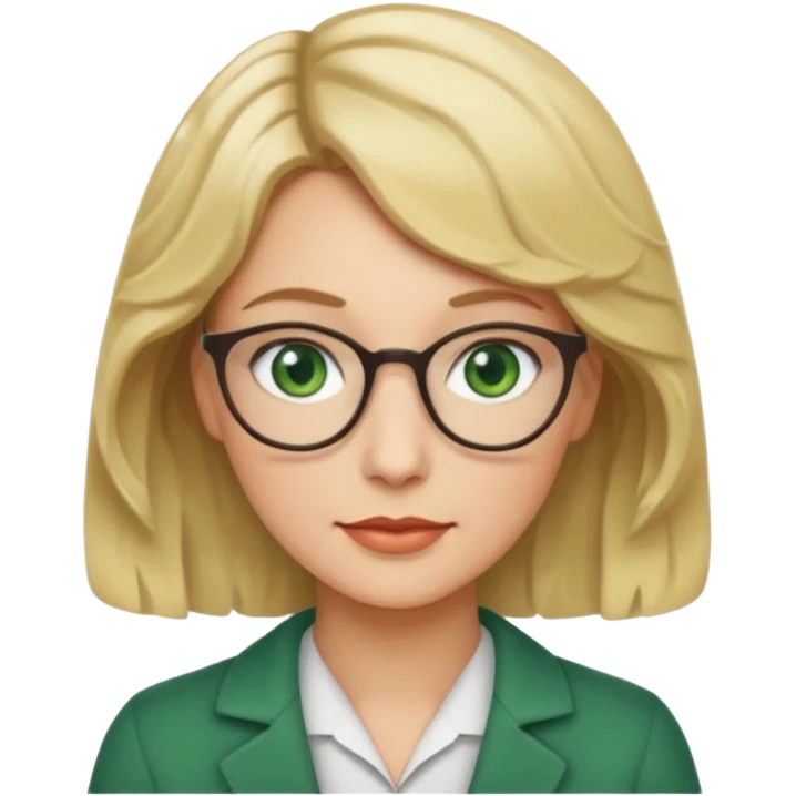 librarian teacher with short wavy blonde hair and green eyes emoji