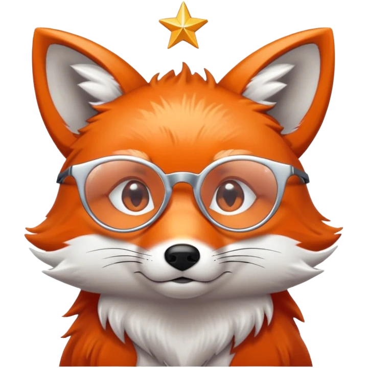 A sad fox with shimmering fur, a glowing tail, a silver star on its forehead, and round glasses, with a single tear rolling down its cheek. 🦊😢 emoji