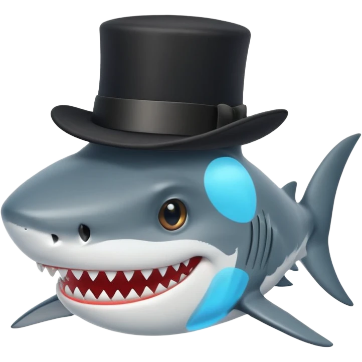 shark with a black top hat, smiling emoji