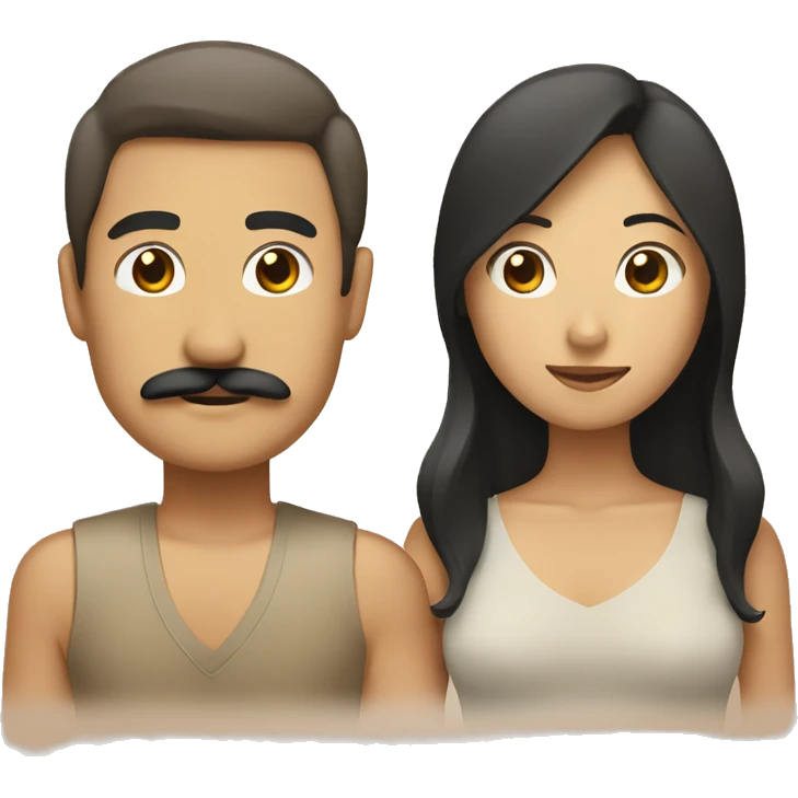 Tan male with mustache and Asian female emoji