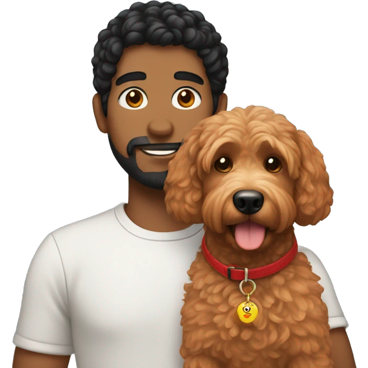 guy with black hair holding red goldendoodle emoji
