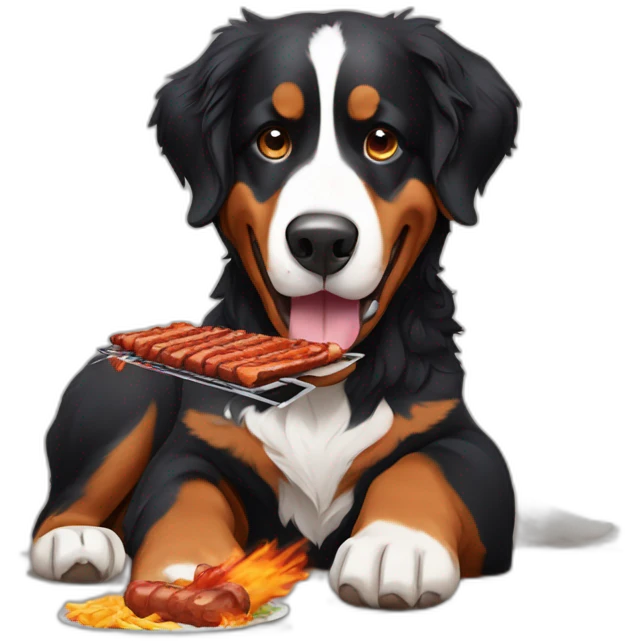 Bernese mountain dog eating a barbecue emoji