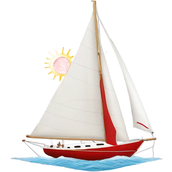 Sailing boat: white sail, white hull and red sun symbol on sail emoji