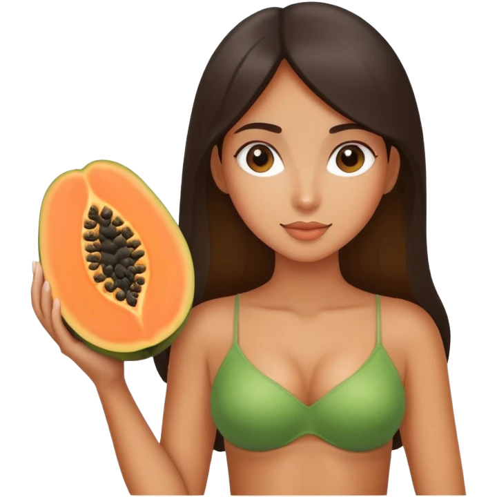 Girl beautiful body holding one half of papaya sliced in half emoji