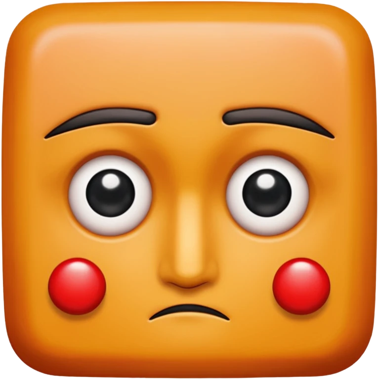 Una figura roja con cabeza cuadrada y cuerpo de rectángulos con cara con dos ojos negros como puntos y cejas preocupadas sin boca y que tenga como una especie de polvo café en la cabeza emoji
