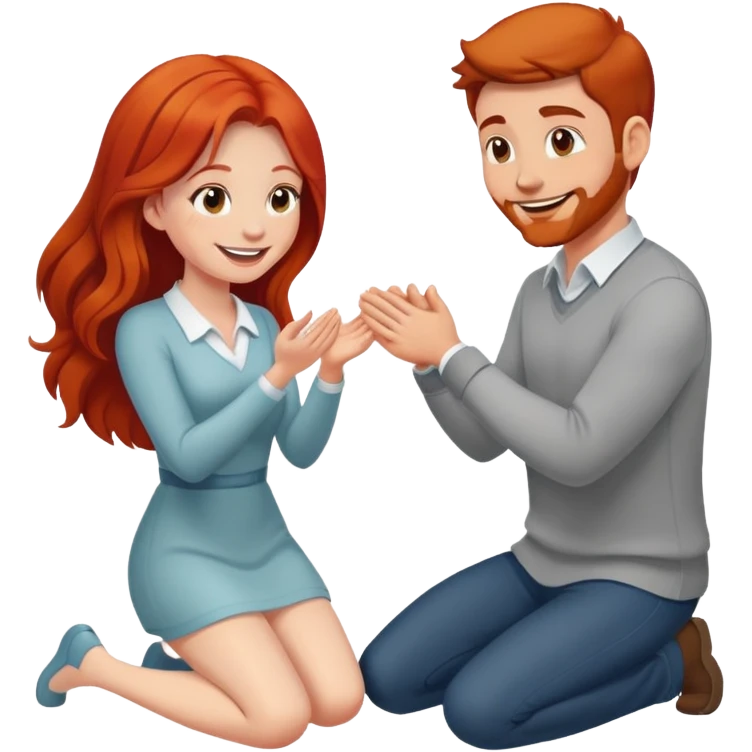Парень делает предложение рыжей девушке на коленях  emoji