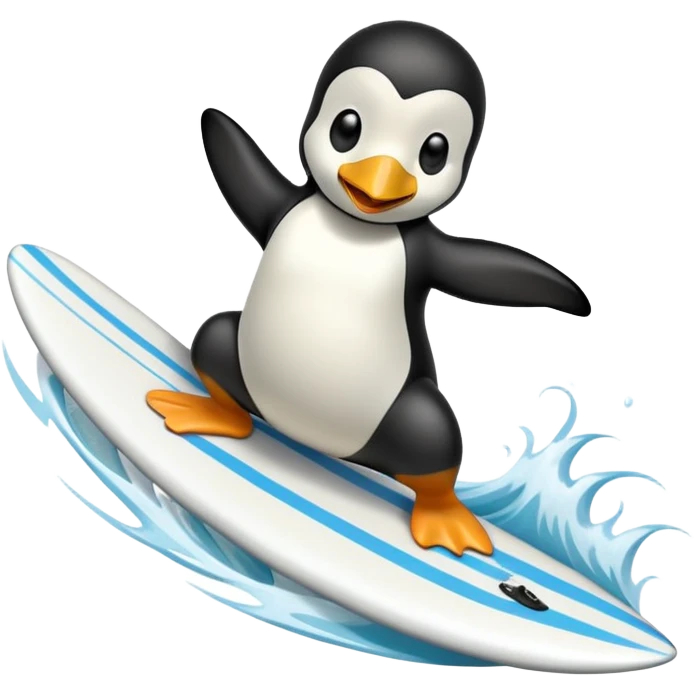 Tubarão surfando batendo em um pinguim emoji