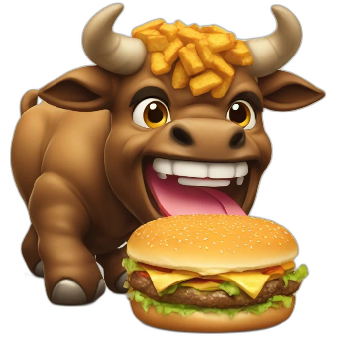 A minotaur eating 5000000000000000000 burger emoji