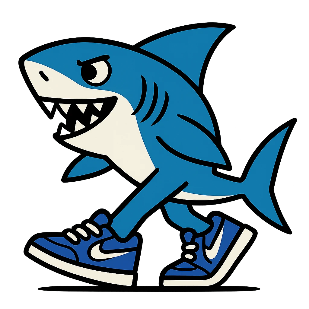 blue shark wearing blue Nike tennis shoes emoji