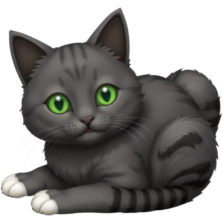 solid dark grey cat with green eyes, completely solid grey face, white toes/paws playing rolling upside down emoji