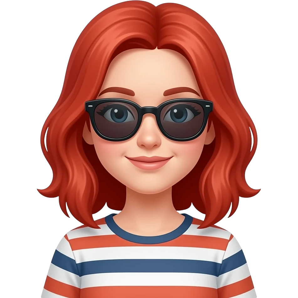 girl with red hairs and wear sun glasses and stripes emoji
