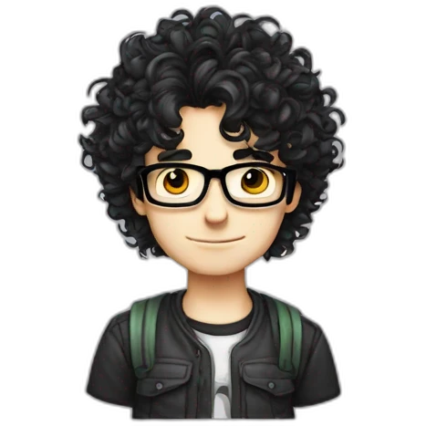 Nerd gamer geek emo boy curly long hair emoji