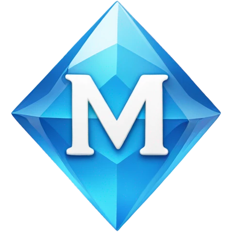 White letter m in a blue shaped diamond with white outline emoji