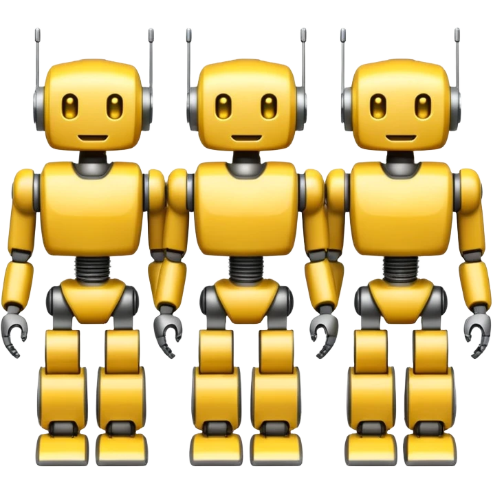 AI robots marching, yellow emoji