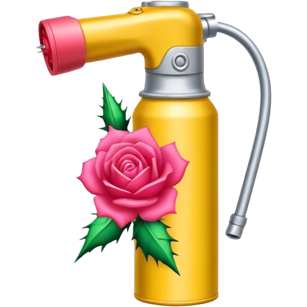 metal pepper spray can with blooming thorny rose emoji
