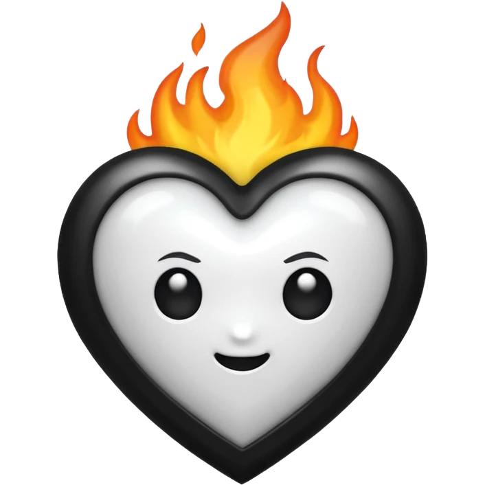 White heart with black flame covered on it emoji