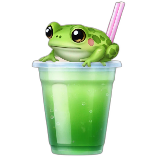 Cute frog drinking bubble tea emoji