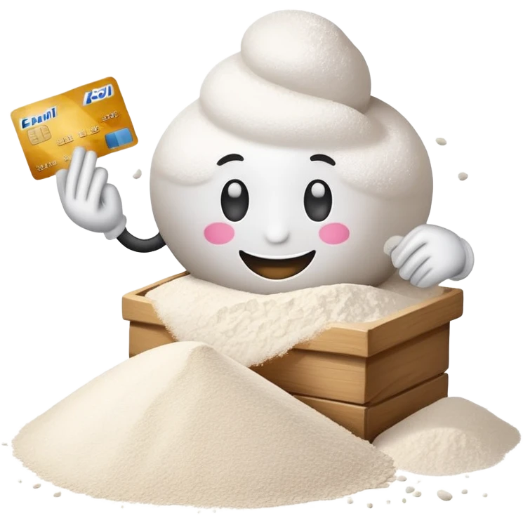 Happy emoji with credit card in hand and a pille of flour emoji