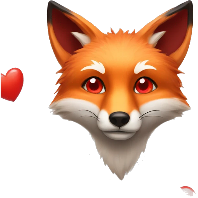 deep lush red fox face with tiny red heart instead of eyes emoji