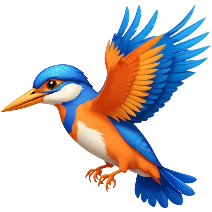 Create a flying kingfisher keep the detail to a minimum but make it recognizable. Keep the number of colors limited to only 5 emoji