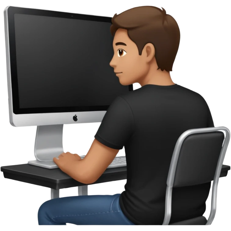 Man with hand on lap moving view from back Infront of computer  emoji