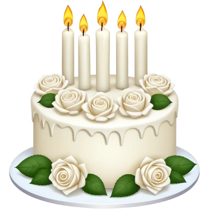 Beautiful white cake with white roses and candles  emoji