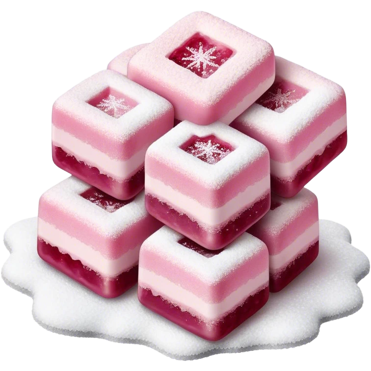 Cinematic Realistic Turkish Delight Dessert Emoji, featuring delicate, chewy confections dusted with powdered sugar rendered with vibrant textures and soft, inviting lighting. emoji
