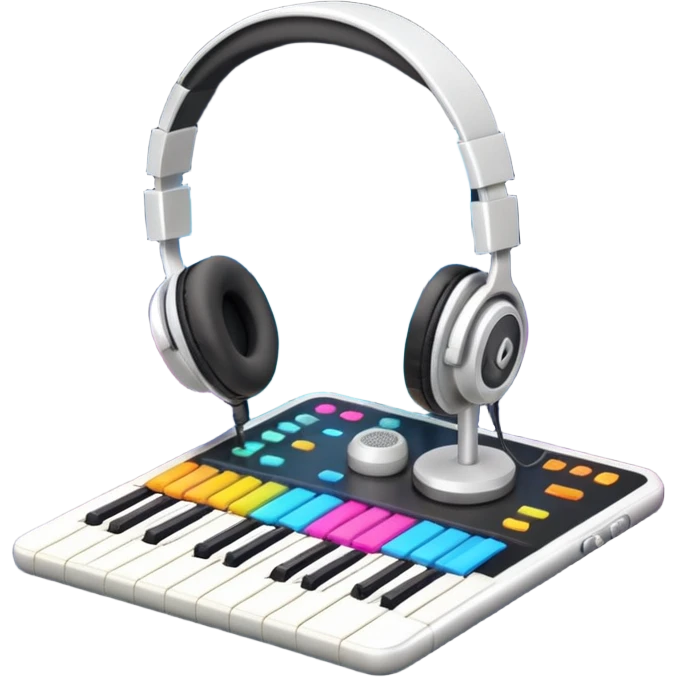 music studio with microphone, headphones, and sound waves emoji