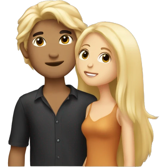 Pretty blonde girl kissing tan guy with long black hair emoji