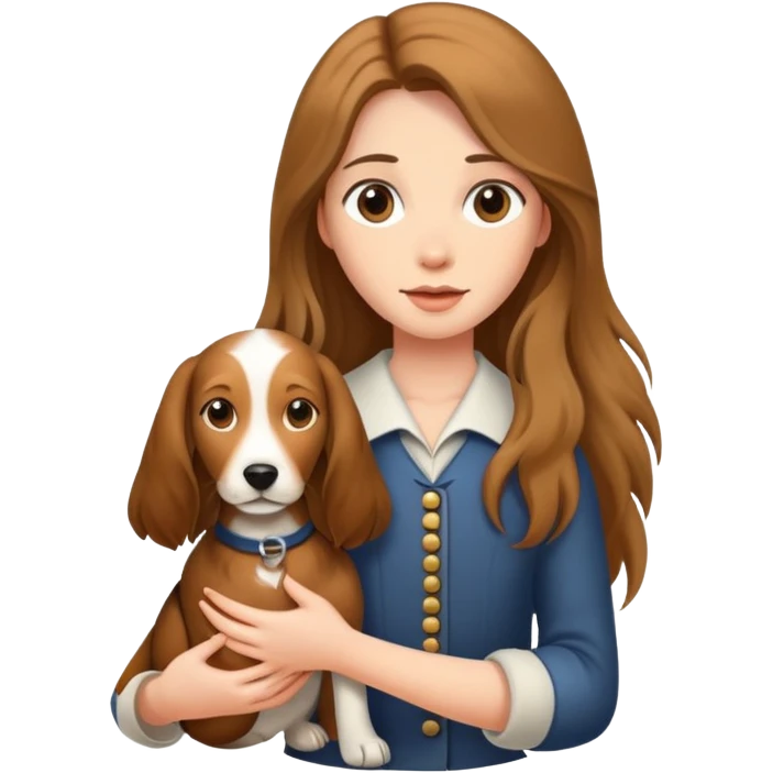 A long-haired girl holding a hound emoji