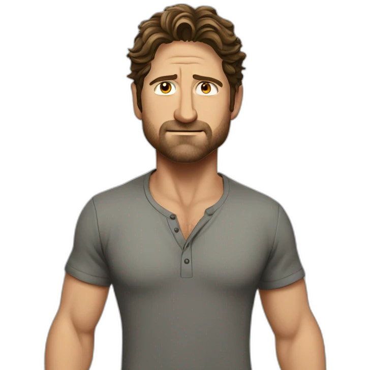 actor gerard butler serious cartoon wearing henley emoji