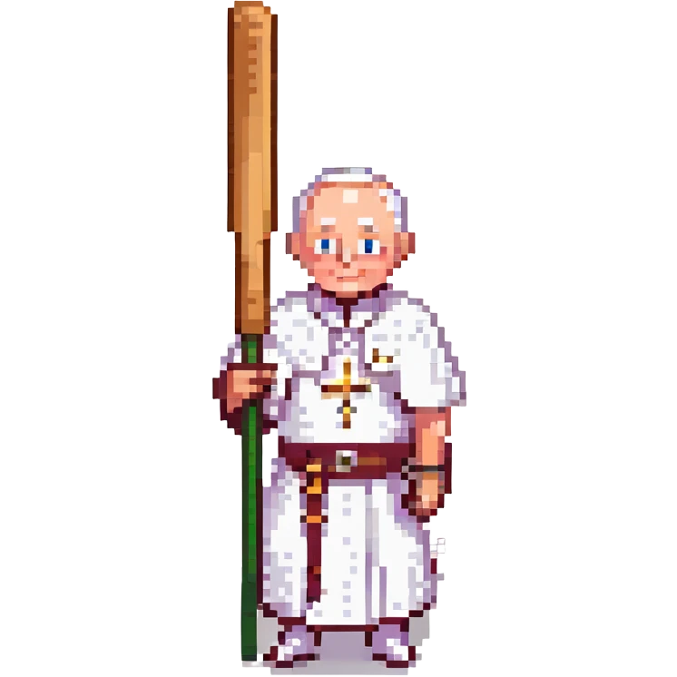 the pope as a cricket batsman, pixel art style emoji