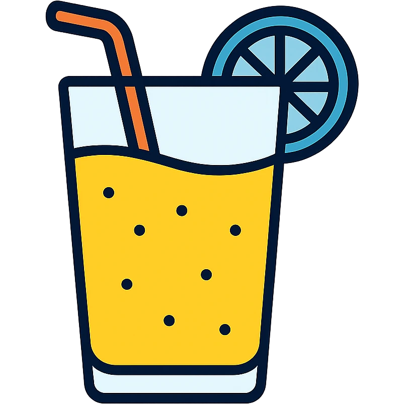 Glass of yellow juice with straw, fresh lemonade or orange juice emoji