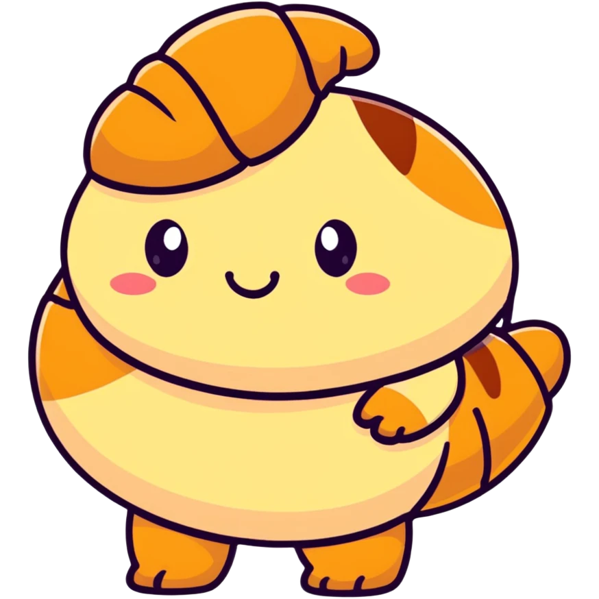 cute croissant with blushing cheeks and tiny arms emoji