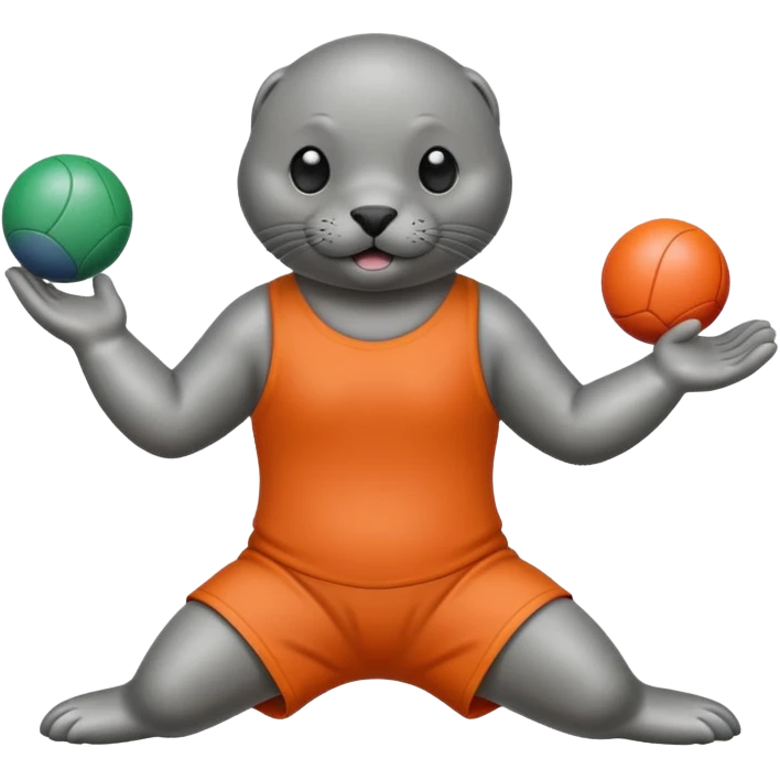 A seal performing gymnastics and juggling emoji